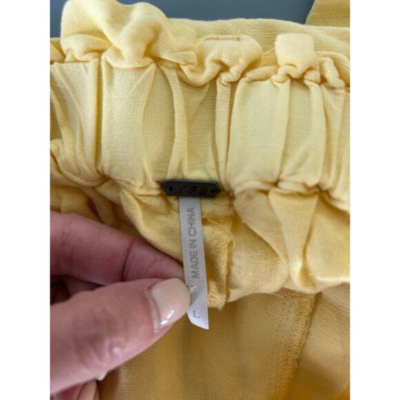 YFB yellow pants women size L butter yellow linen blend pull on wide leg cropped - Picture 5 of 8